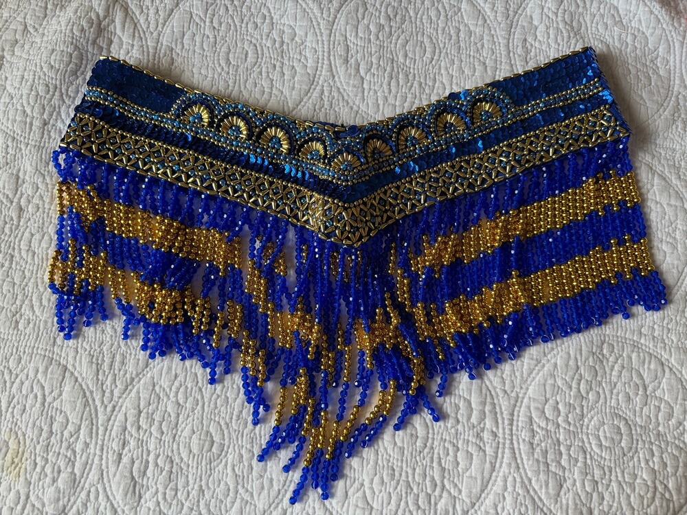 Women Sequins Beaded Belly Dance Costume Samba Carnival Hip Belt Only Blue Gold